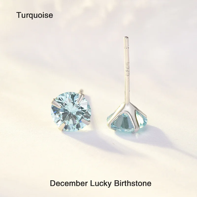 Dec. Turquoise TTVOVO 925 пробы серебряные серьги-гвоздики месяц счастливый камень по месяцу рождения AAA кубический цирконий канал серьги для женщин мужчин свадебные ювелирные изделия - Окраска металла: Dec. Turquoise