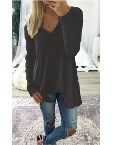 Женский Длинный Повседневный однотонный пуловер с вырезом в виде буквы, асимметричный подол, топы для весны и осени, элегантные рубашки, свитер размера плюс 5XL