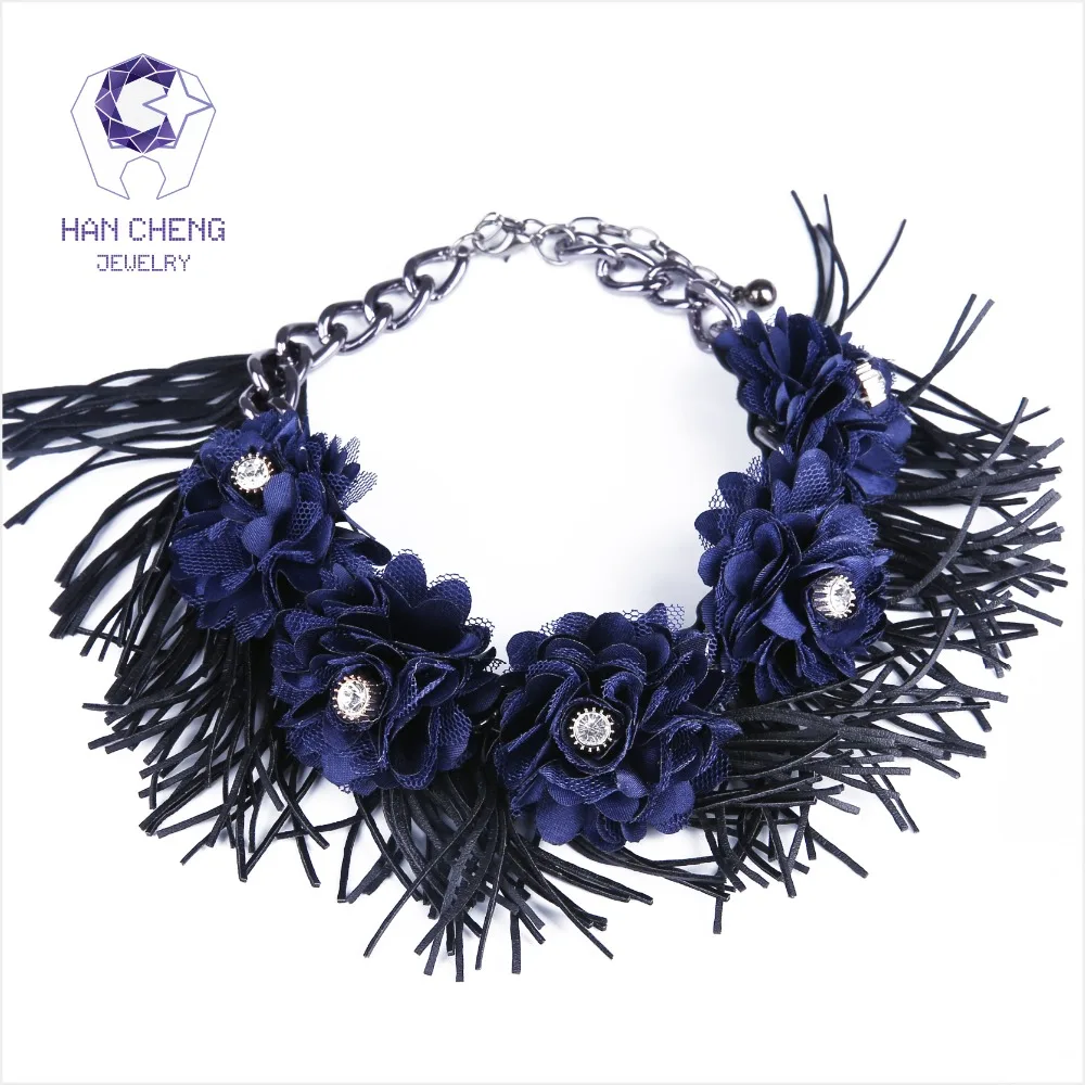 Новинка модное ожерелье HanCheng из искусственной кожи с кисточками стразы