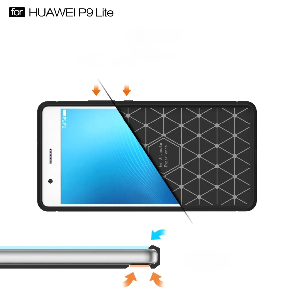 TPU Silicone Anti-knockn soft case for huawei p9 lite brushed cover Carbon Fiber Texture bumper shell |