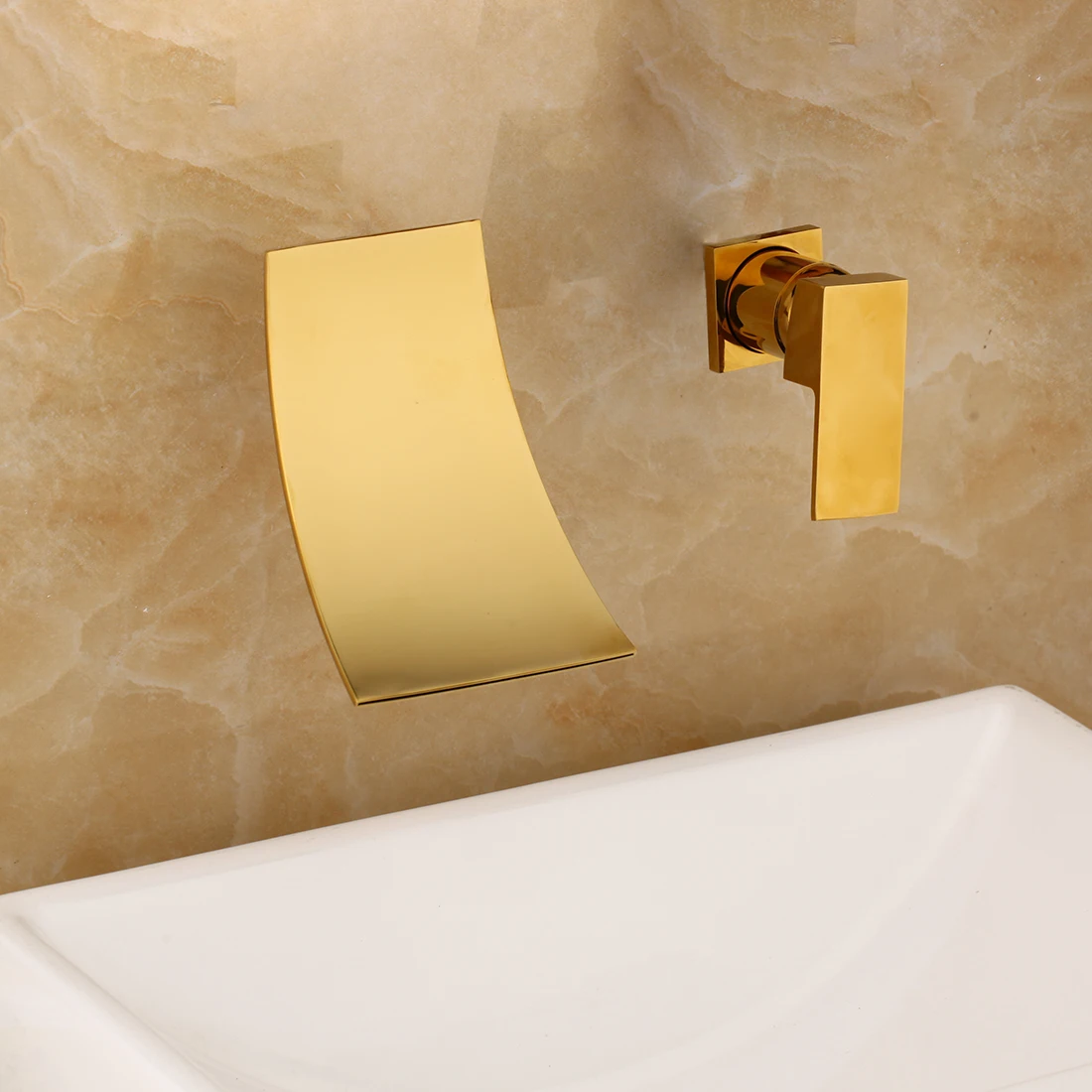 Golden Bathtub Tap JIENI позолоченное настенное крепление; Водопад Хром твердая латунь Ванна Ванная раковина кран черный 1 ручка смеситель для горячей и холодной воды - Цвет: Golden Bathtub Tap