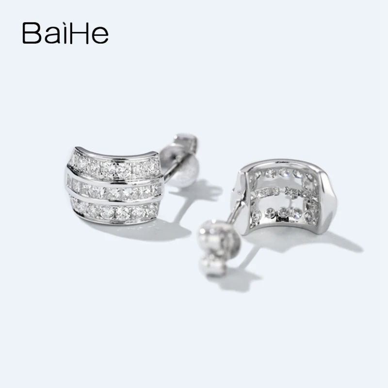 Круглые серьги-гвоздики BAIHE из белого золота с натуральными бриллиантами 14 к 0 70