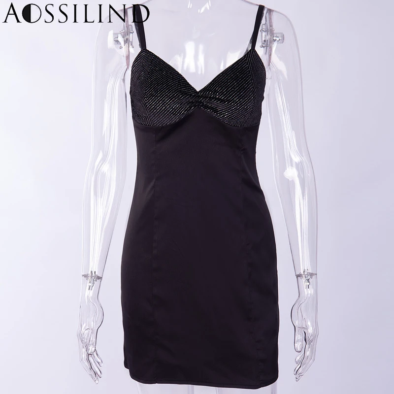 AOSSILIND глубокий v-образный вырез спагетти ремень платье женское сексуальное