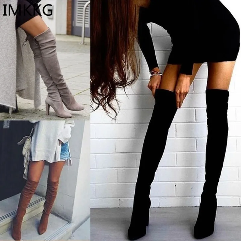 Faux Suede Slim Boots Sexy over the knee high women fashion winter thigh boots shoes woman Q553 | Обувь
