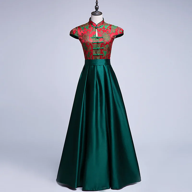 

Vintage chinese style bride Bridesmaid wedding cheongsam costume Party evening dress show clothing slim Long Qipao Vestidos