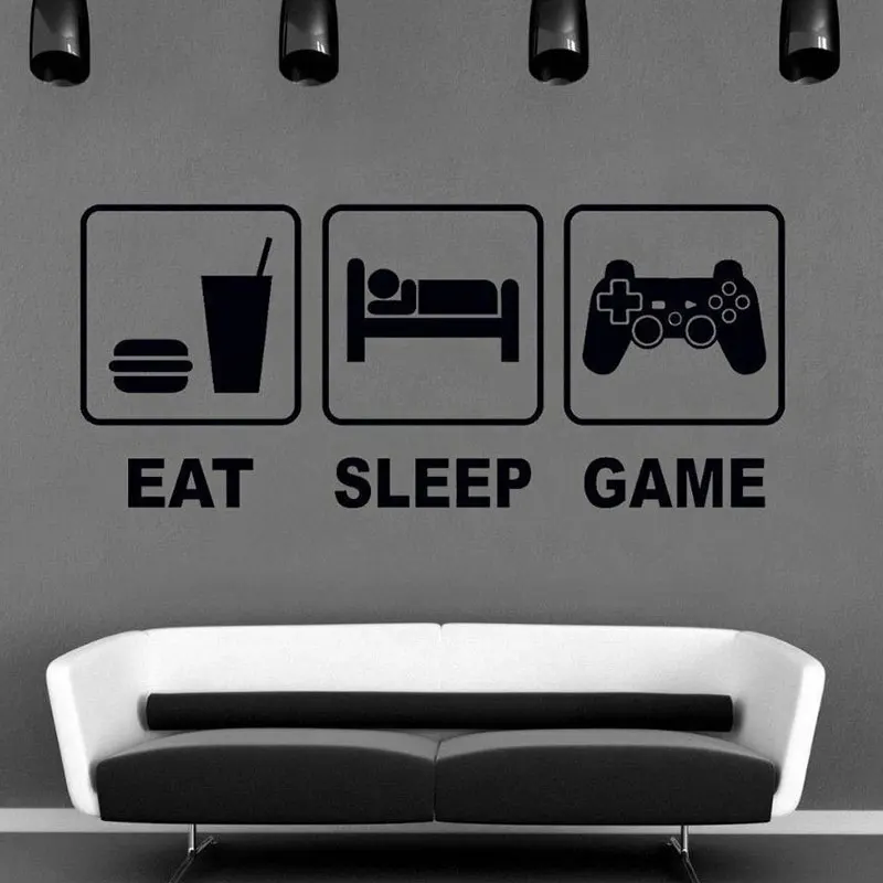 

Removable Wall Art Sticker Eat Sleep Game Vinyl Wall Art Sticker Decal Childrens Room Decoration Xbox Gaming Den Sizes