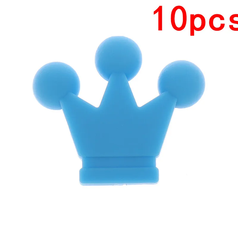 07 Blue 10 шт., детский прорезыватель, силиконовые бусины в форме короны, Bpa бесплатно, для зубов, ожерелье, аксессуары для новорожденных, соски, клипсы, цепочка, сделай сам, игрушка для душа - Цвет: 07 Blue