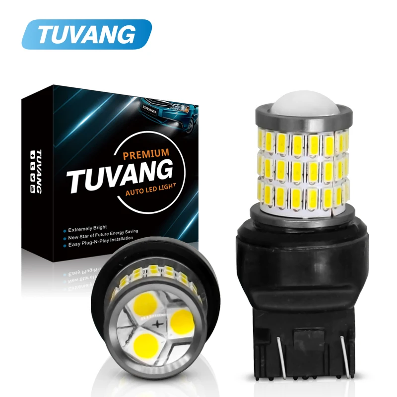 2x W21/5 Вт 7443 7440 Ba15s Bay15d Bau15s T20 светодиодный фонарь 1200 лм SMD белый желтый красный