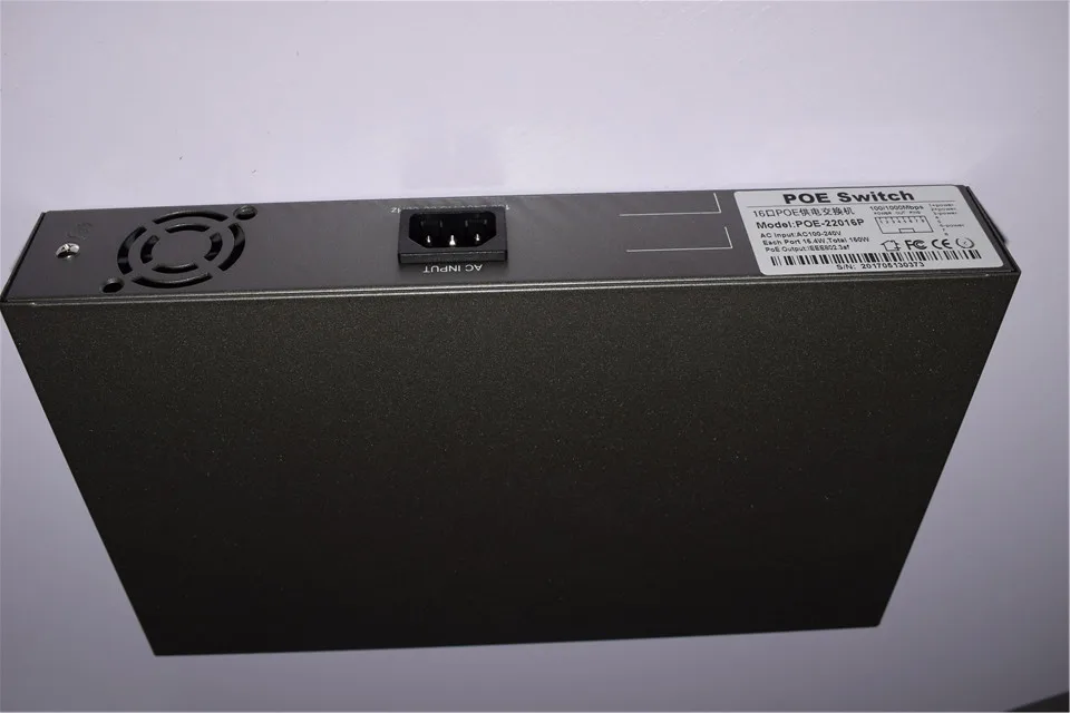 PoE Switch 16 Port 10/100Mbps with 2 Gigabit ports POE distance 100m dist Ethernet 10/100/1000M RJ45 DC48V output 200W POE22016P