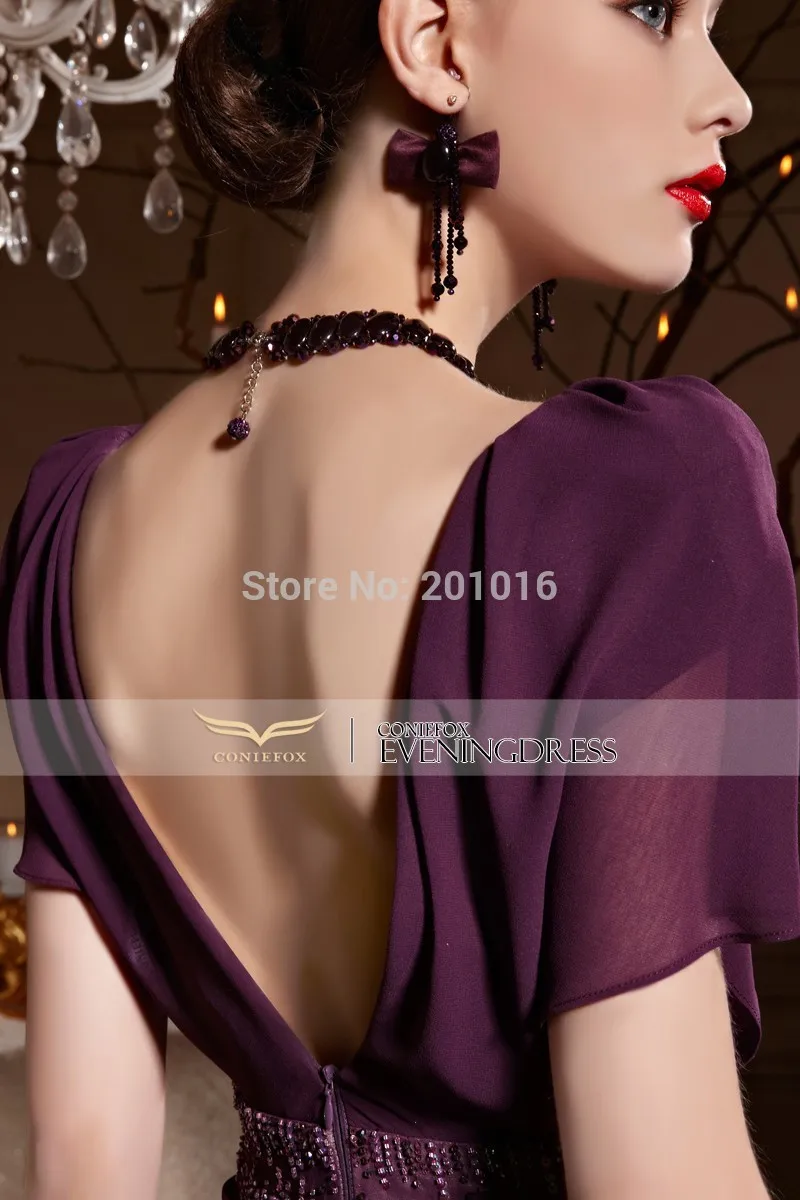 Fast Shipping ! Kingfox 30619 Floor Length Short Sleeves Backless Purple Bridesmaids Dresses | Свадьбы и торжества