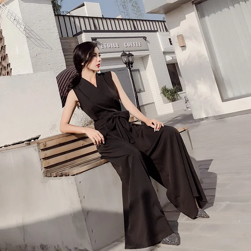 Летний женский элегантный красный комбинезон без рукавов с v образным вырезом