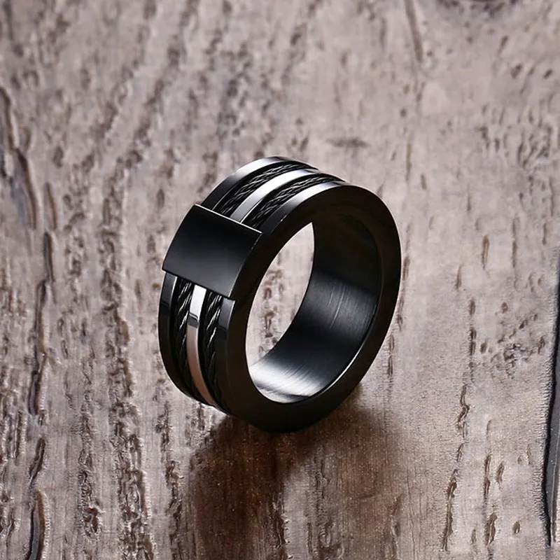 Meaeguet проволока черное кольцо для мужчин 9 мм Широкие мужские вечерние кабели из