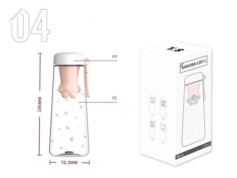Cute Cat Foot Water Bottles Filter New Designed Summer Outdoor Sports Water Bottle Portable Girls Women Drinking Bottle