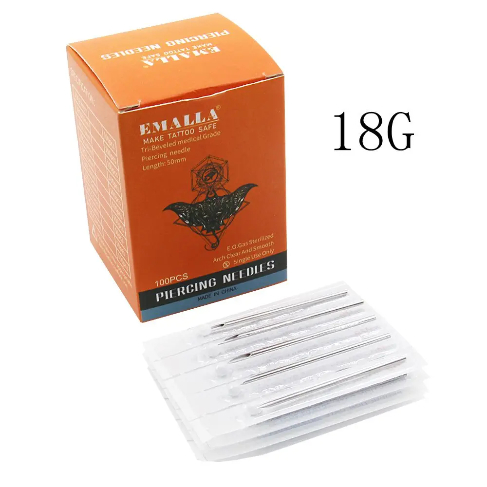 

EMALLA 18Gauge 100PC Piercing Needles Sterile Disposable Body Piercing Needles 16G For Ear Nose Navel Nipple Free Shipping