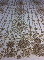 ap218 5 yards champagne gold pearls sparkly hand print glued glitter net tulle mesh sugar lace fabric for sawing dress