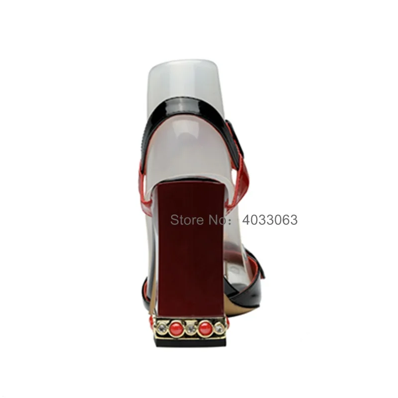 

Fashion designer shoes women square heel crystal embellished sandals sexy peep toe buckle strap party dress shoes pumps