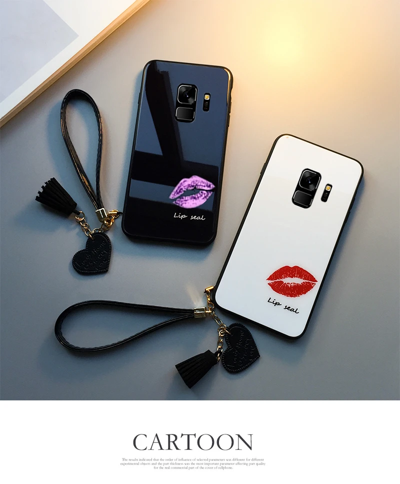 BONVAN чехол из закаленного стекла для samsung Galaxy s9 s8 plus, чехол с принтом губ для samsung Galaxy Note 9 8 s8 s9, чехол с кисточкой и ремешком