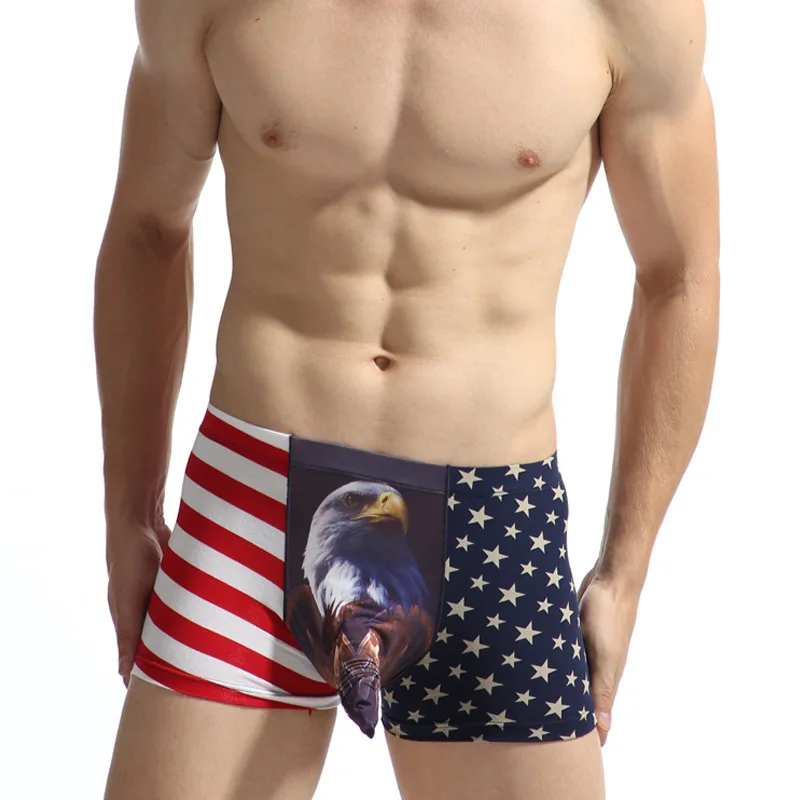 

2019 Sommer Men Underwear 3D Eagle Stars and Stripes Print Men Sexy Boxers Mens Trunk Underwears Cueca Masculina Gift for BF