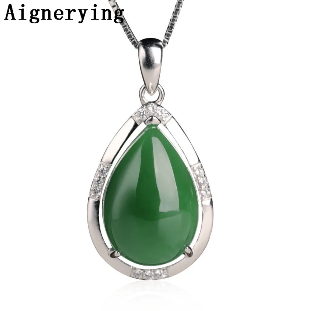 

Original Necklace Certificate 925 silver Pendant Natural Green Jade Zircon Inlaid Green Jade Cute For Woman Demo Gift with Box