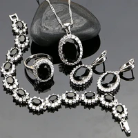 black cubic zirconia jewelery 925 sterling silver jewelry sets jewelry set for women earringspendantnecklaceringbracelet