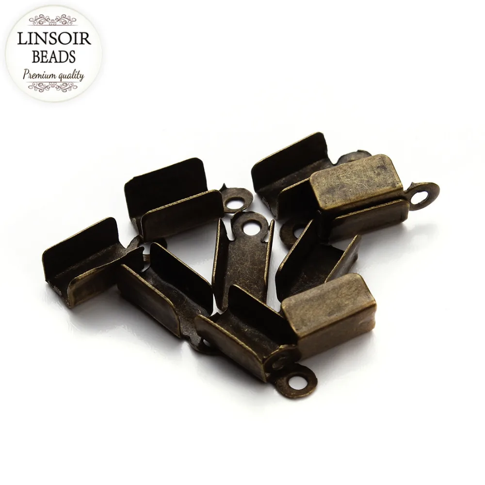 LINSOIR 200 шт./лот концевые колпачки для кожаного шнура застежки Обжимные бусины