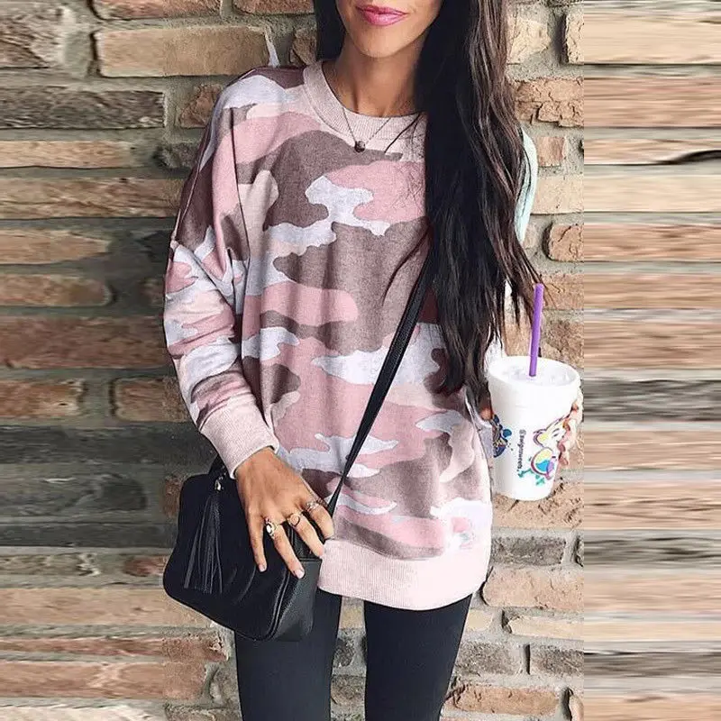 

Autumn Fashion Women's Long Sleeve Camouflage Printed Sweatshirts Tops Casual Female Loose Jumper Sweatshirt Pullover Tops