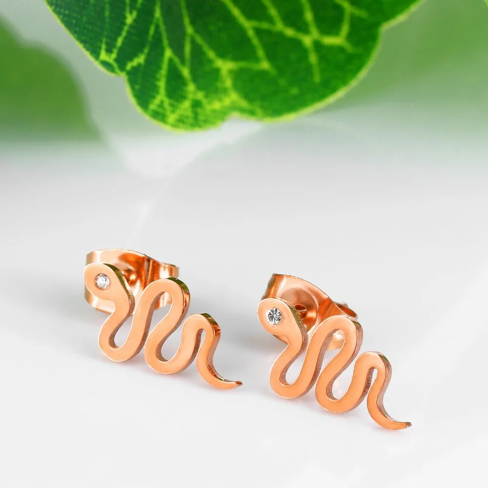 New Fashion Personality High Quality Creative Crystal Lady Rose Gold Snake Stud Earrings Jewelry Gift | Украшения и аксессуары