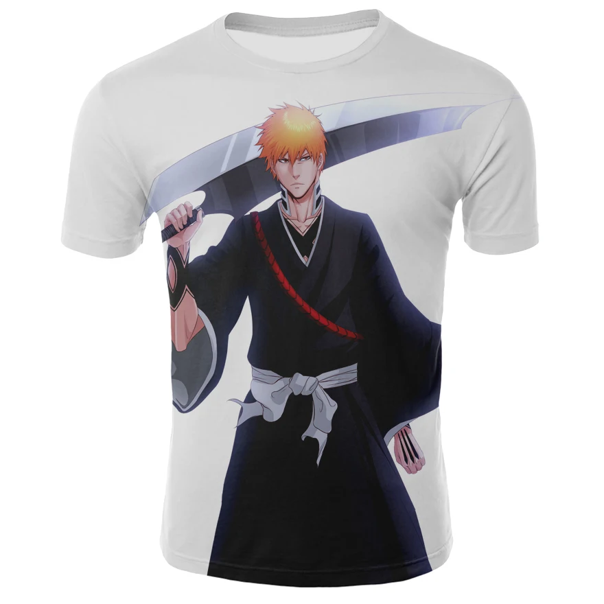 Новинка года, летняя футболка в стиле Харадзюку с японским аниме «Bleach», футболка с 3d принтом Ichigo для мальчиков, Повседневная футболка+ Размер, S-4XL