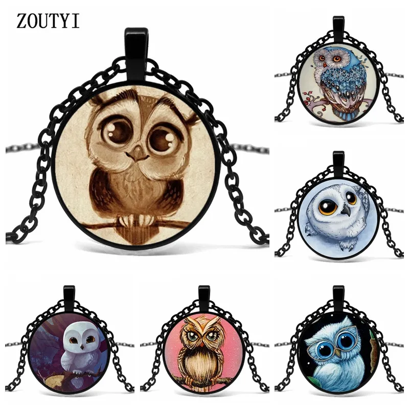 Новинка 2019 ожерелье с кулоном из вогнутого стекла изображением милой совы
