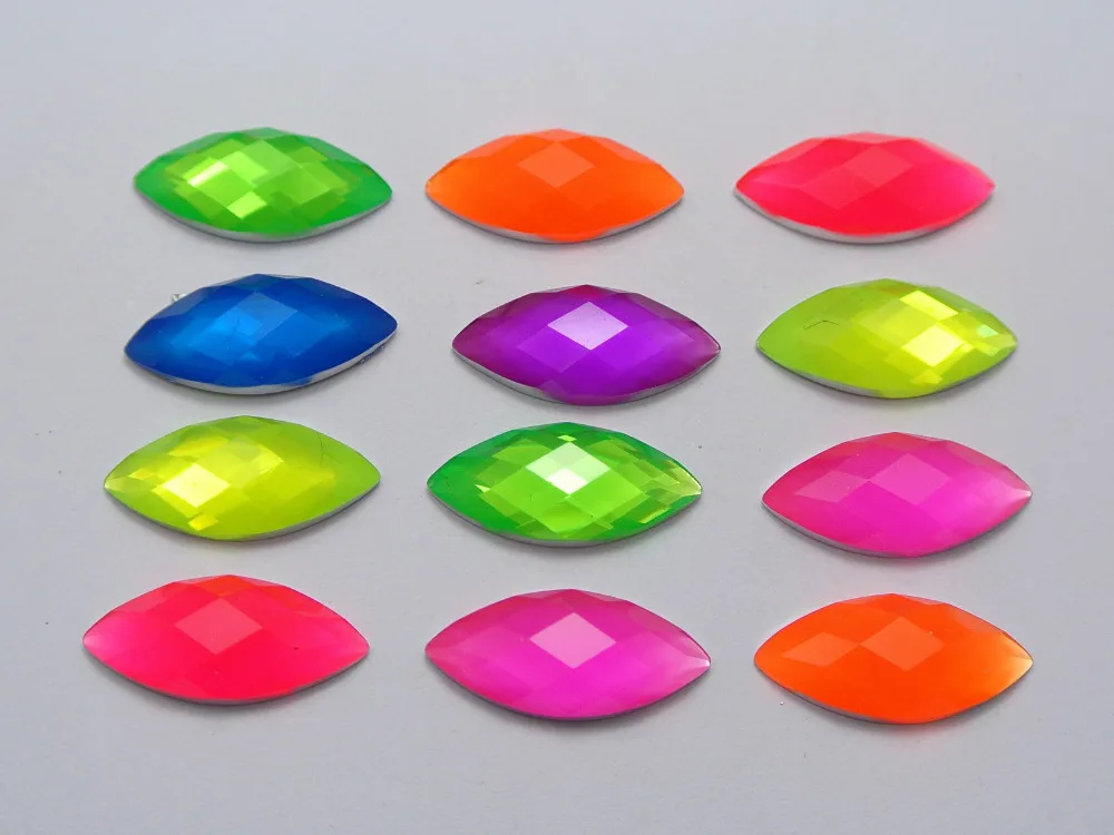 

100 Mixed Neon Color Flatback Acrylic Horse Eye Rhinestone Gems 10X22mm No Hole