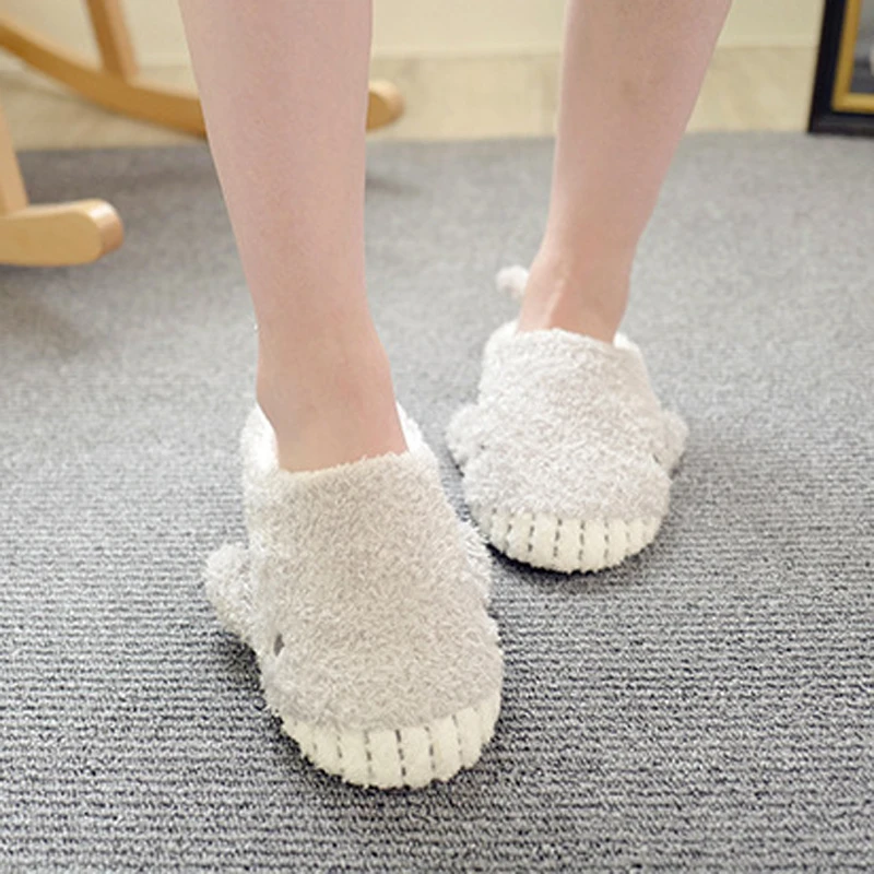 Тапочки домашние женские с Китом теплые Нескользящие плюшевые мягкие плоская