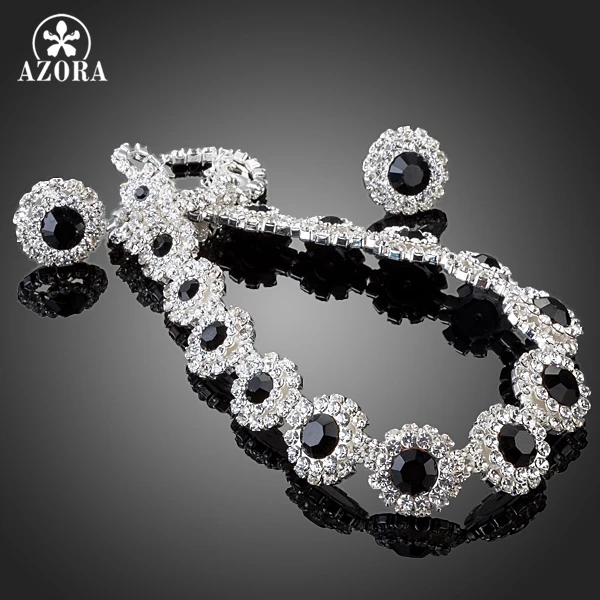 Азора классический черный соответствовать Clear Cubic Zirconia кулон ожерелье и серьги