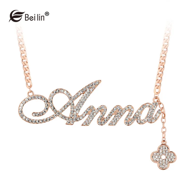 Бейлин розовое золото Цвет Анна Цепочки и ожерелья Кристалл Письмо имя кулон для