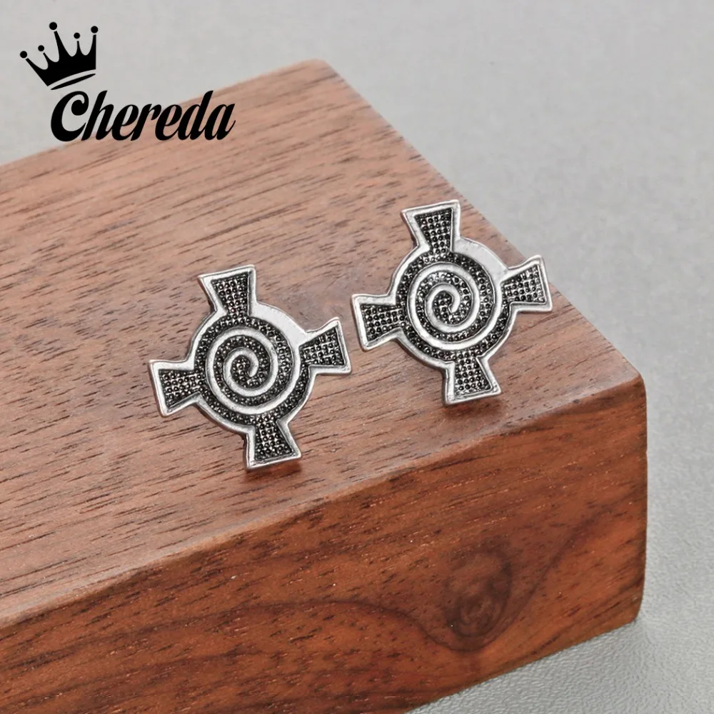 Серьги пусеты Chereda Norse Viking античные серебряные геометрические мужские серьги