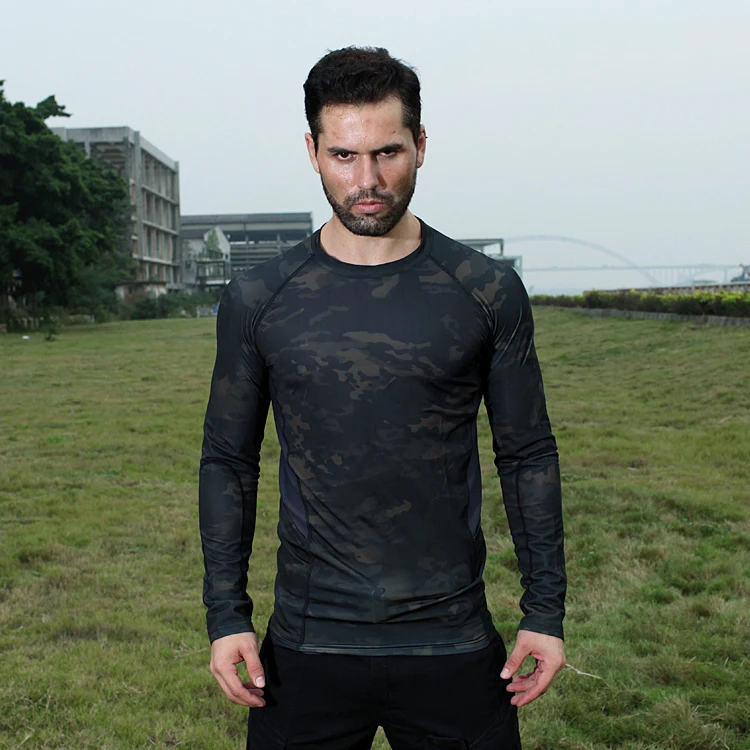 Новые камуфляжные Сетчатые эластичные футболки Quickdry с круглым вырезом и длинным