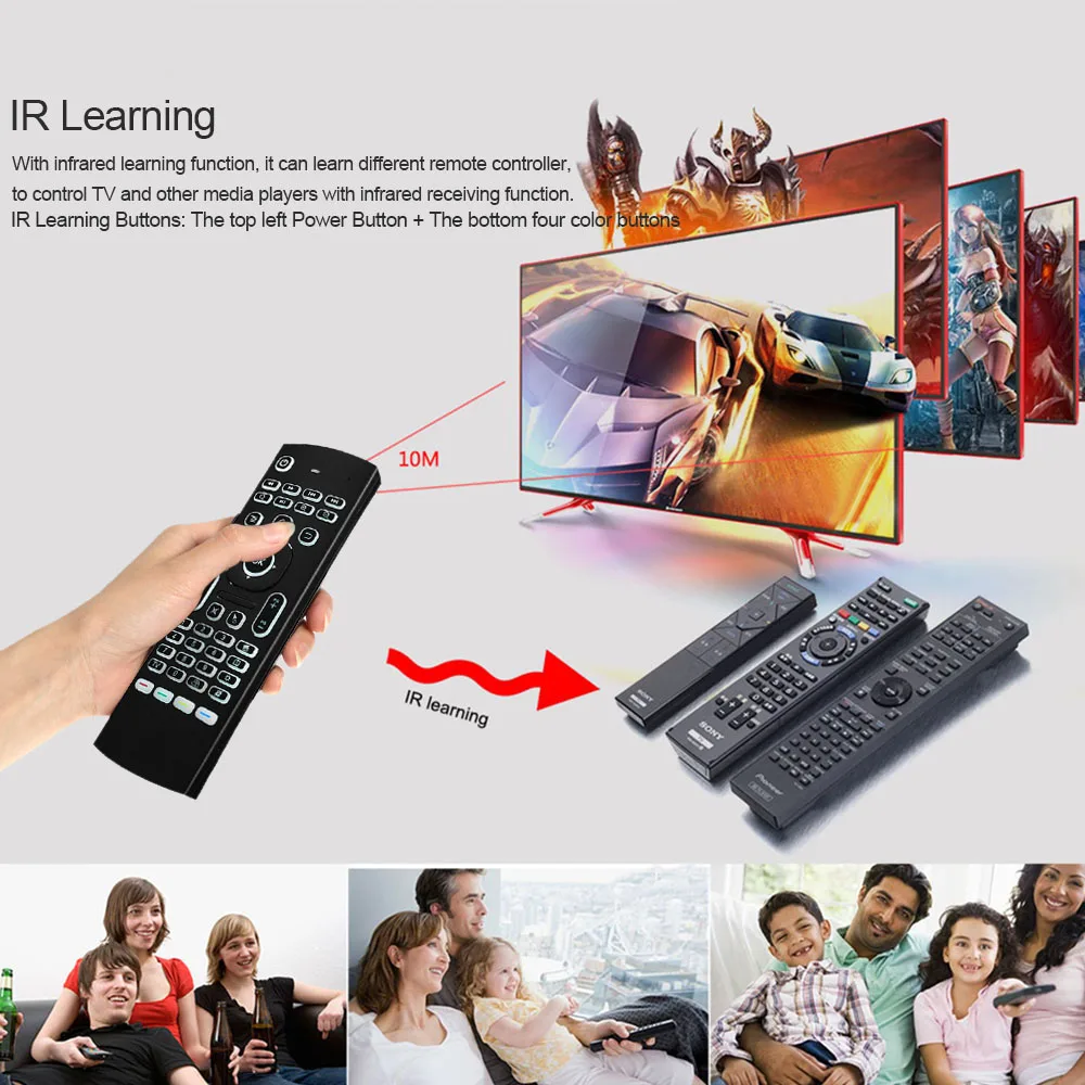 Wireless Keyboard 2.4G Backlight Air Mouse 6-Axis Somatosensory Remote Control Motion Sensor Game IR Learning Buttons for TV Box |