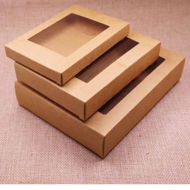 Роскошная винтажная цветная подарочная коробка из крафт бумаги с прозрачным ПВХ