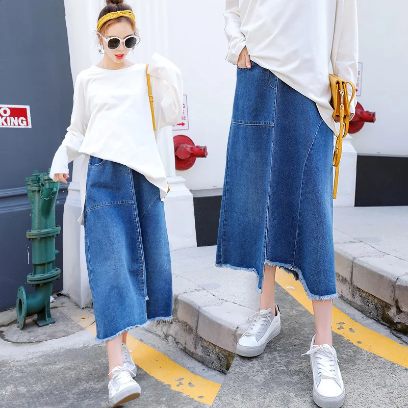 BONJEAN New Autumn Maternity Stomach Lift Skirts Long Loose Pregnant Women Denim Skirt Casual Mate For | Мать и ребенок