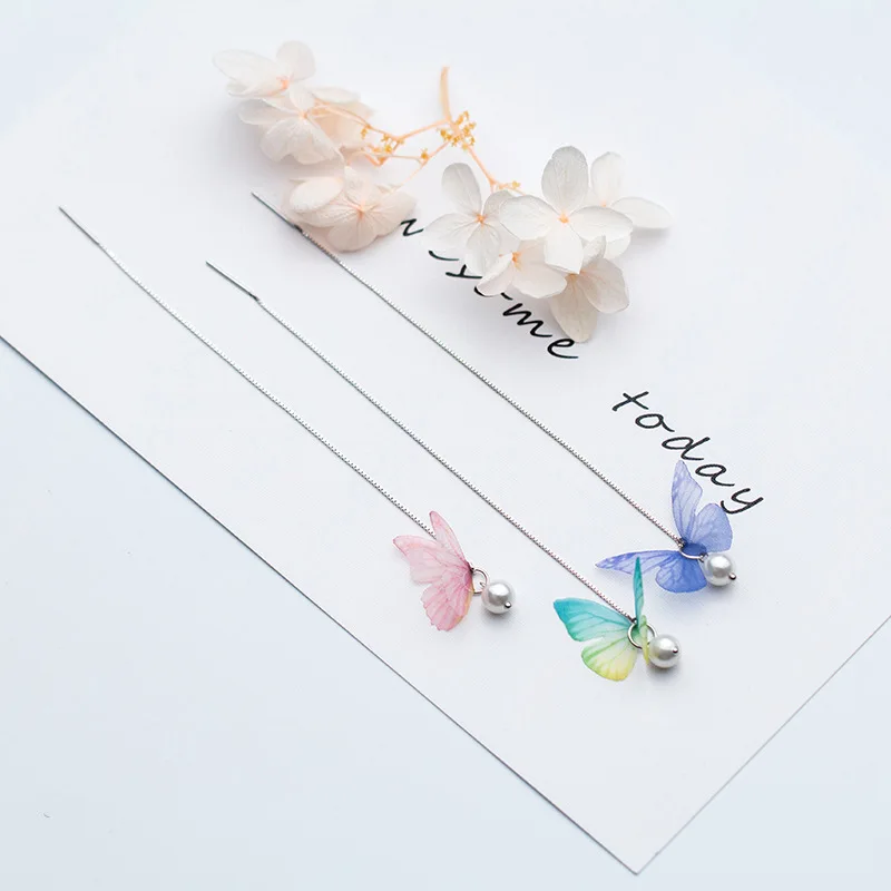 Женские серьги с цветными бабочками и жемчугом S925 серебряные ювелирные изделия