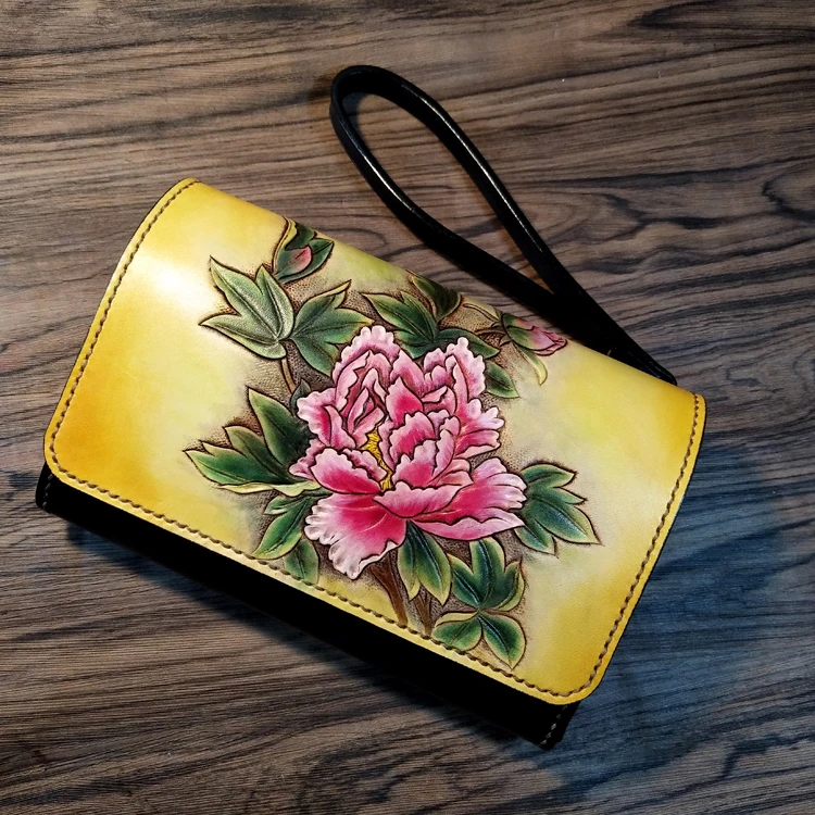 Женские кошельки ручной работы в китайском стиле сумочки с резьбой и пионами
