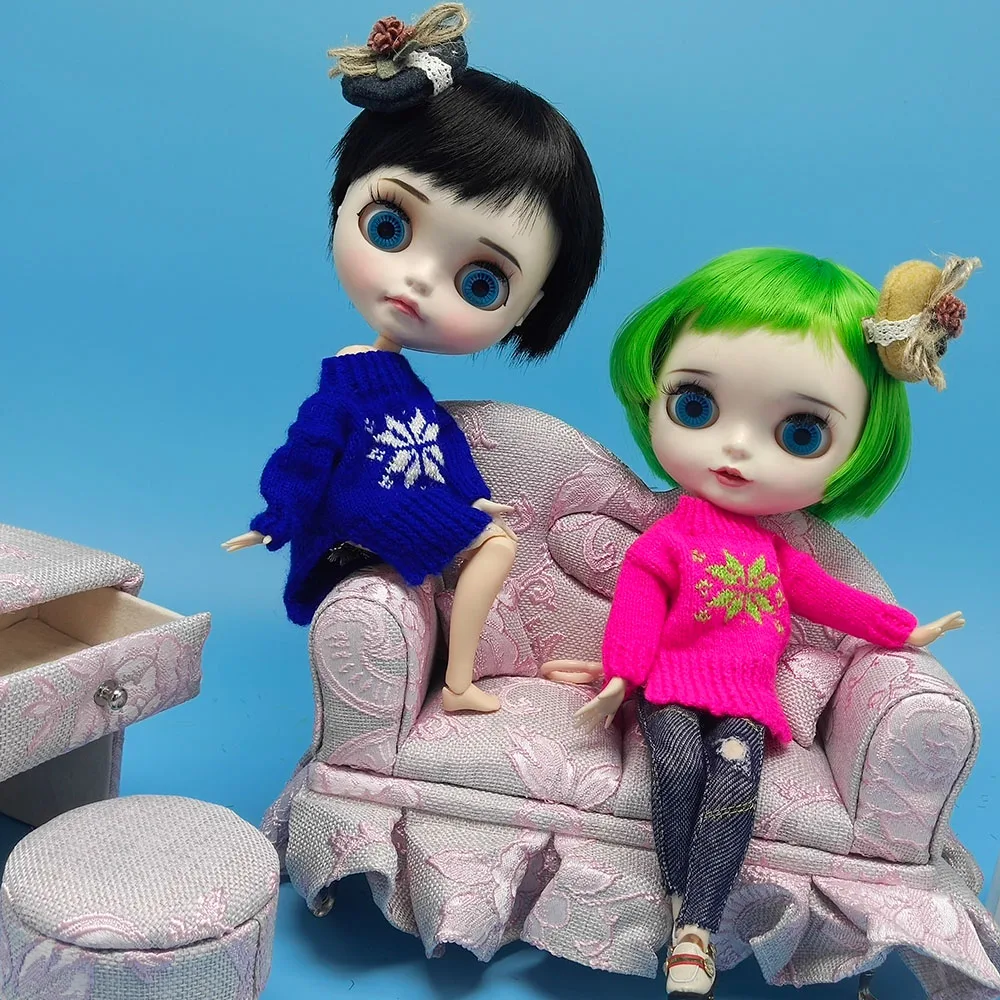 Модная одежда для шарнирных кукол 1/6 аксессуары синий шерстяной свитер штаны