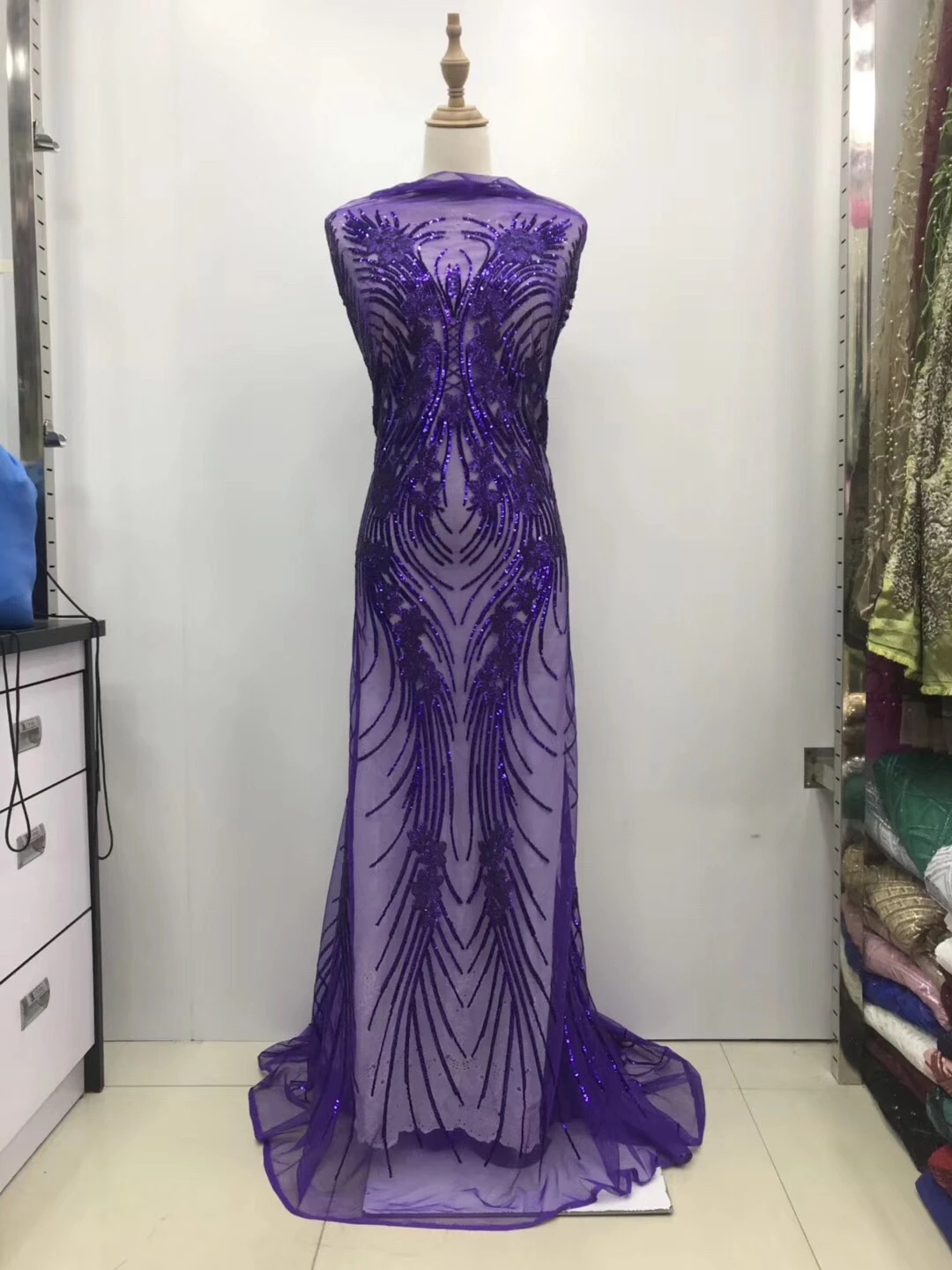 Белая ткань с блестками в африканском стиле блестящая кружевная прошитой