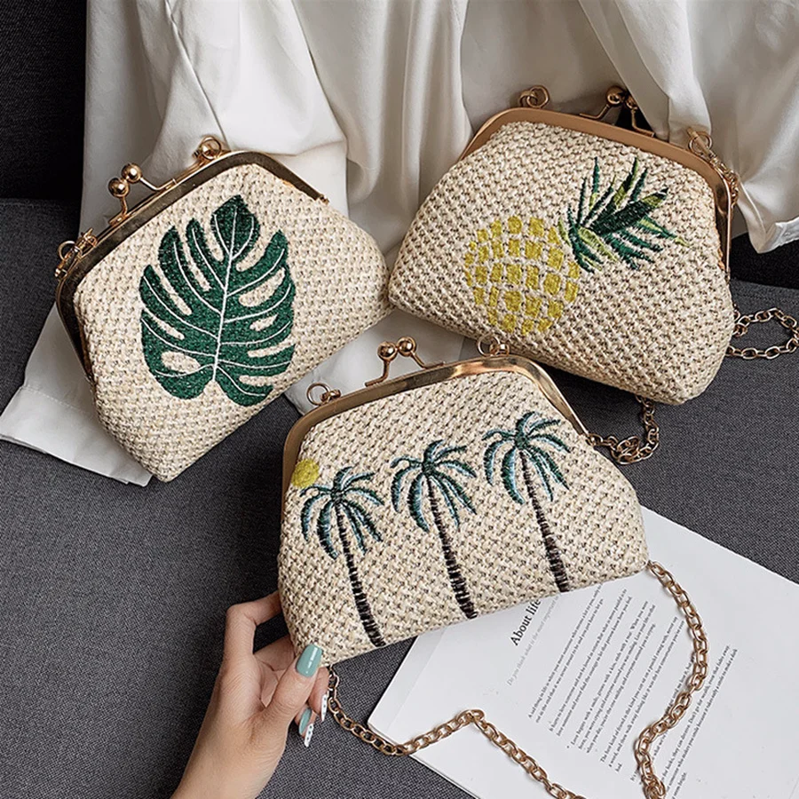 

New 2019 Summer Bohemia Beach Flax Weaving Shell Shoulder Bag for Women Hawaii Pineapple Bags Fashion Girl Crossbody Bag Ladies