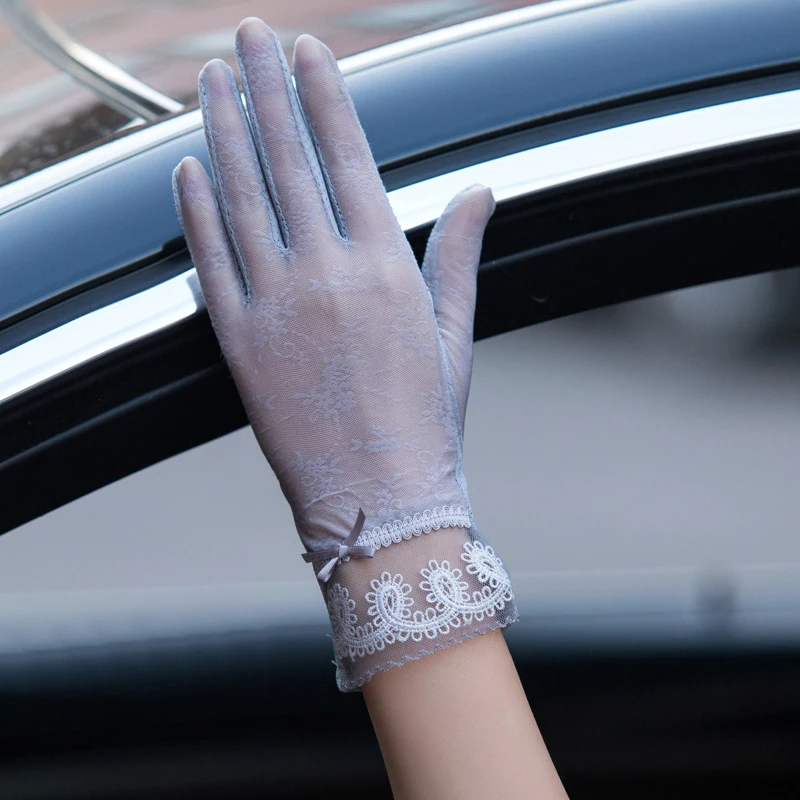 Fashion Summer Women Lace Sunscreen Gloves Ladies Female Sexy Solid Flower Anti uv Mittens Full Finger Girls Driving 2020|Женские