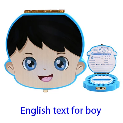 English Boy Деревянная английская испанская коробка для зубов, детская коробочка для молочных зубов, органайзер для зубов для мальчиков и девочек, tanden doosje - Цвет: English Boy