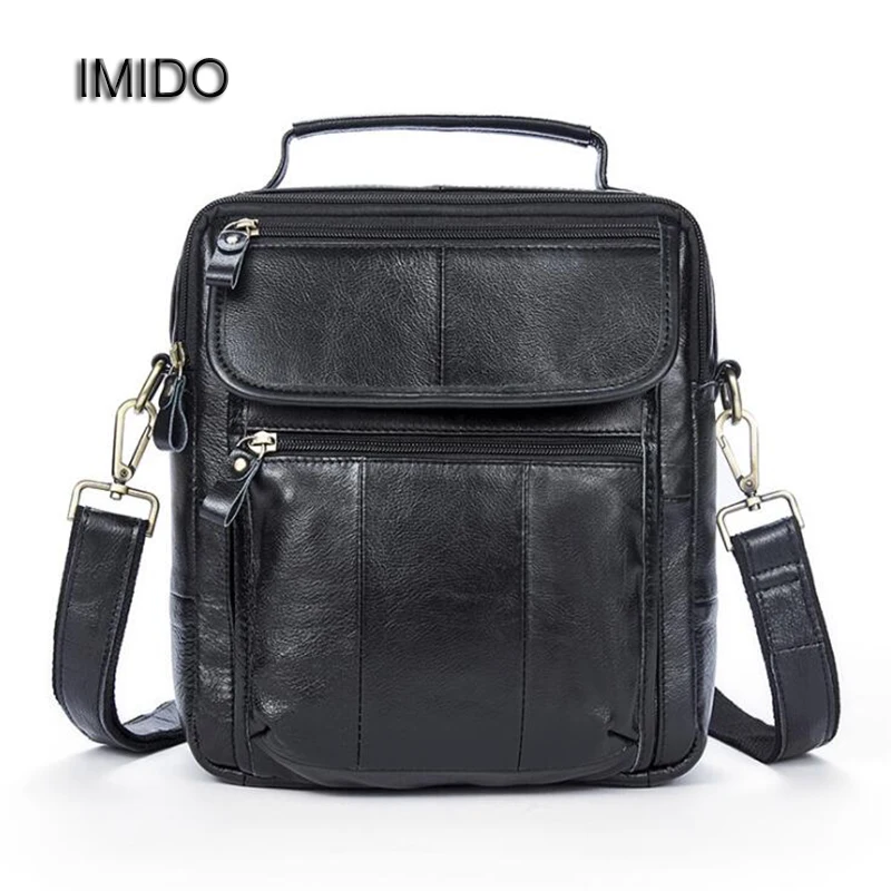 IMIDO Black Genuine Leather Men Bags Male Cowhide Flap Bag Shoulder Crossbody Handbag Messenger for Business NB002 | Багаж и сумки