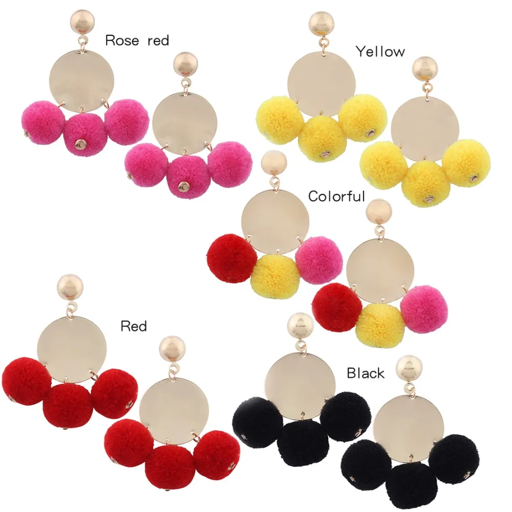 European and American personality big circle earrings sweet temperament multicolor small hair ball pendant E0881 | Украшения и