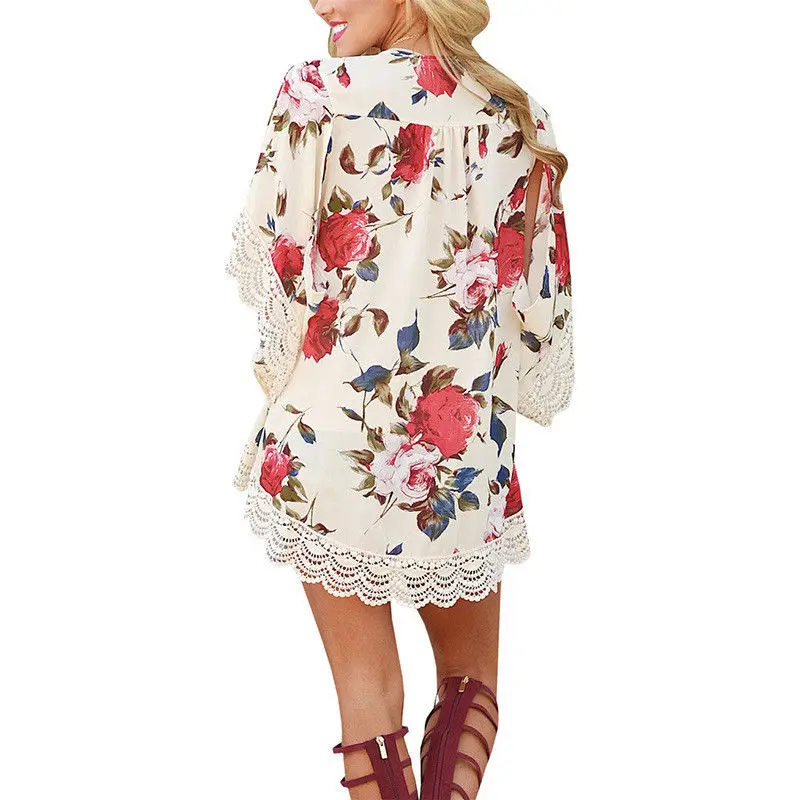 

MeiHuiDa 2018 New Style Fashion Summer Women Floral Loose Lace Hollow Out Print Tops Bohemian Chiffon Blouse