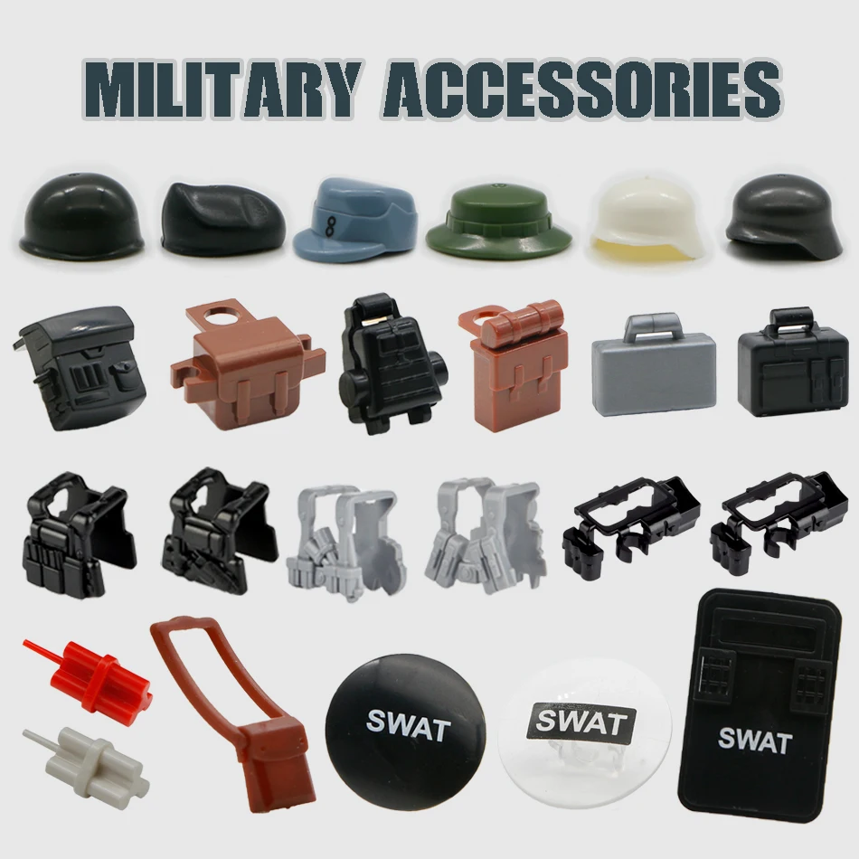 

WW2 Military Weapon Pack Building Blocks SWAT Team City Police Army Soldier Figure Accessories Bricks Toy Compatible Arms Blocks