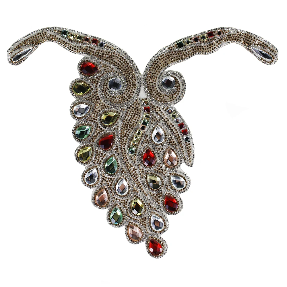 1 шт. цветной воротник с павлином горячей фиксацией нашивки бисером и кристаллами